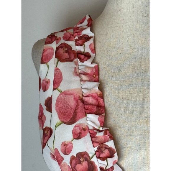 Samantha Sipos Ivory‎ And Red Strawberry Floral Print Ruffle Midi Dress Size S - Picture 8 of 13